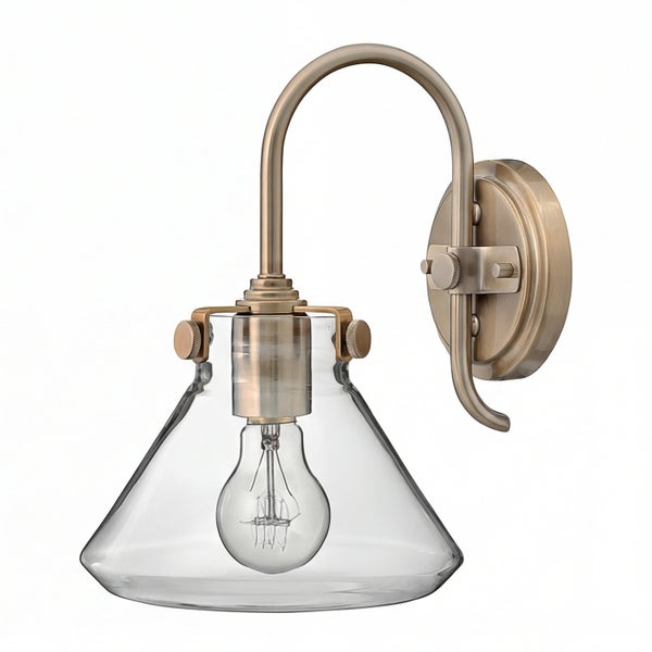 Wandleuchte mit transparentem Glasschirm und Metallhalterung