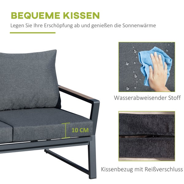 Outsunny 4-tlg. Gartenmöbel-Set, 134B x 80T x 79H cm, Aluminium, Polyester, Polyrattan, grau