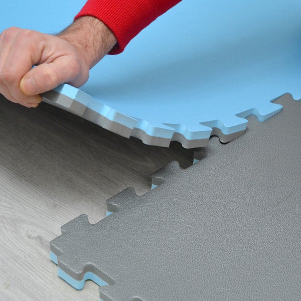 90x90cm Trainingsmatte mit Rand - 20mm Bodenschutz-Matte Grau Blau
