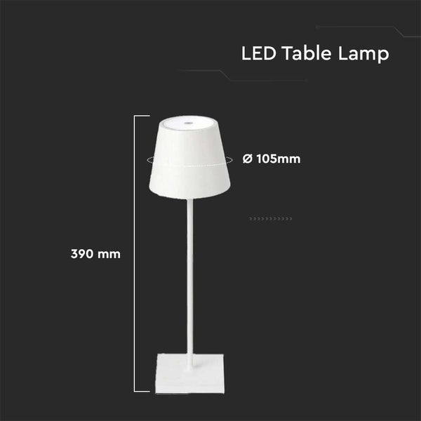 V-TAC VT-7703-W - Wiederaufladbare White Table Lamps - Desk Lamps - IP20 - 3W - 70 Lumen - 3000K