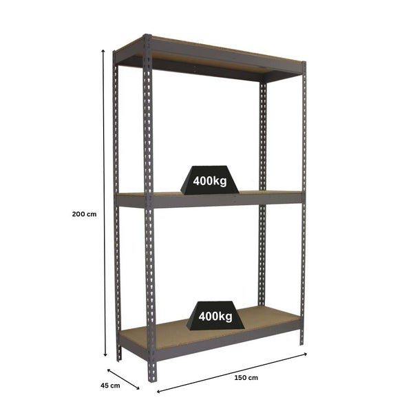 PROREGAL Schwerlastregal Big Wood Yeti Three HxBxT 200 x 150 x 45 cm Fachlast 400 kg Grau