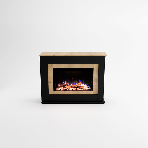 Glow Fire Elektrokamin 'PR6' | LED Standkamin in Weiss (Eiche) mit Heizung (1500 W) | HxBxT: 101x130x33 cm