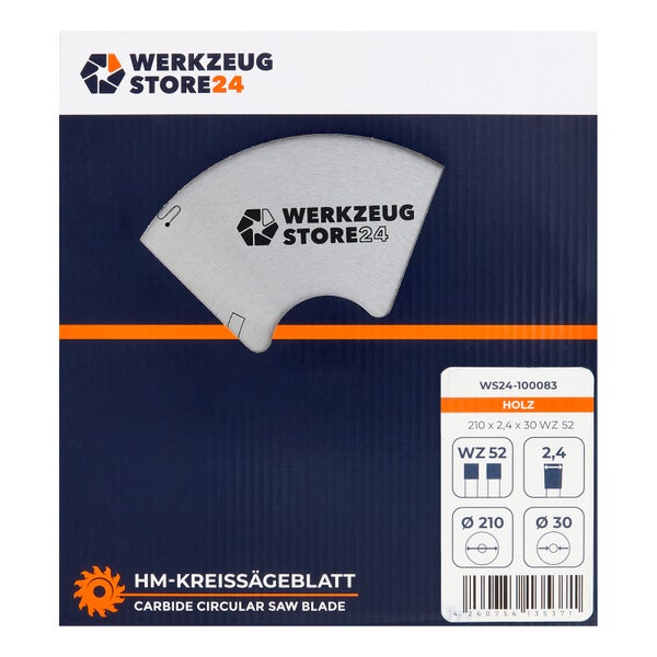 WS24 HM Kreissägeblatt Holz 210 x 2,4 x 30 WZ 52 - WS24-100083