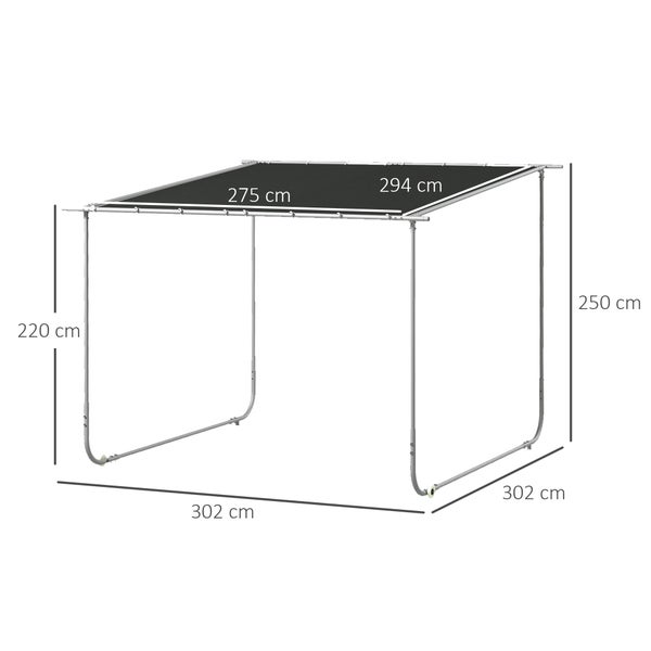 Outsunny Pergola, ca. 3 x 3 m Pavillon, Terrassenüberdachung mit UV-Schutz, Sandsack, Gartenpavillon, Terrassenpavillon mit Rollen für Balkon, Oxford, Dunkelgrau