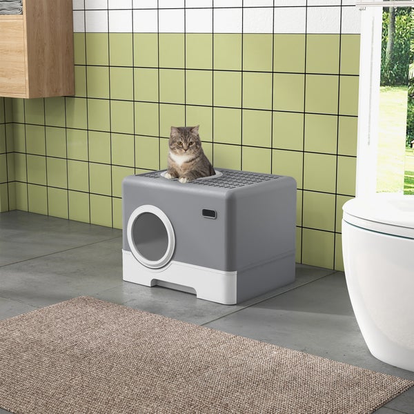 PawHut Katzentoilette mit Deckel, Toilette für Katzen bis 4 kg, 52 x 41 x 38,5 cm, Kunststoff, Grau,