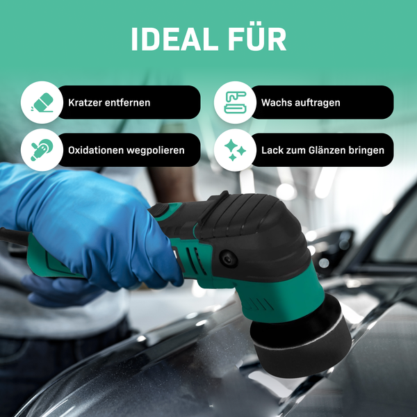 VONROC Dual Action Poliermaschine Auto Set elektrisch - Auto Zubehör Politur zum Kratzer entfernen, Autopflege Set - Variable Geschwindigkeit, 400W, 50-75MM inkl. 2xTräger & Pads