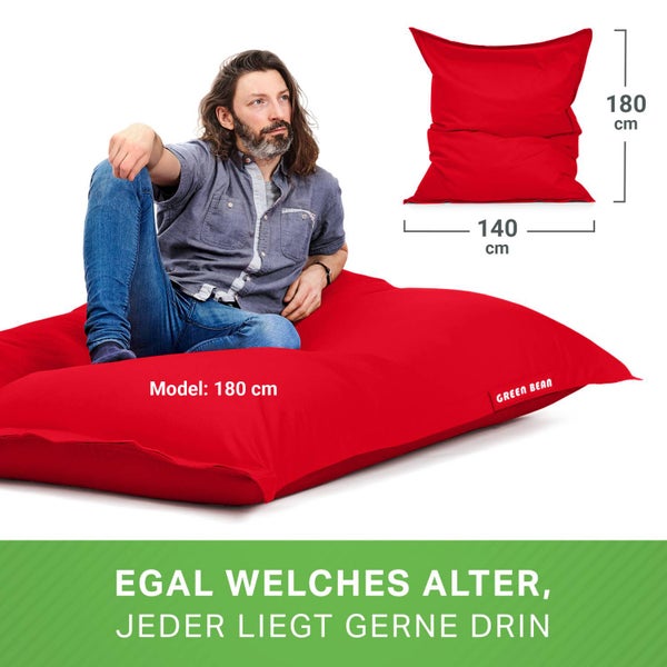 Green Bean Sitzsack 120x160cm 270 Liter Kinder & Erwachsene Bean Bag EPS Perlen Füllung Riesensitzsack Groß Draußen Outdoor Liegekissen Waschbar Wetterfest Lounge Chair Sitzkissen Bodenkissen Rot