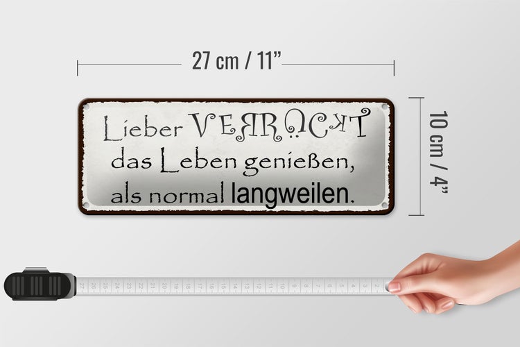 Blechschild Spruch 27x10cm lieber verrückt als normal Dekoration