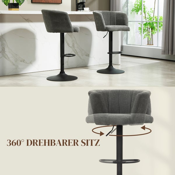 HOMCOM 2er-Set Barhocker, Bistrohocker mit Fußstütze, Drehbar Barstuhl, Höhenverstellbar Küchenhocker mit Leinenbezug, für Wohnzimmer, Esszimmer, Dunkelgrau