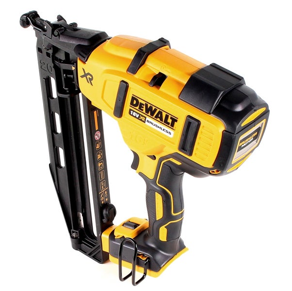 DeWalt Akku-Nagler 18 Volt XR bürstenlos, gelb und schwarz, für 16 Gauge Nägel.