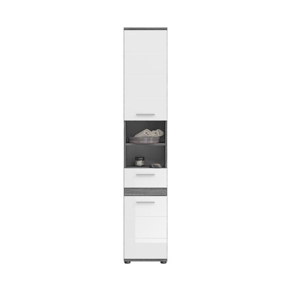 Xonox.home Hochschrank Blake BxHxT 35 x 191 cm x 31 cm Frontfarbe weiß hochglanz / Korpus rauchsilber