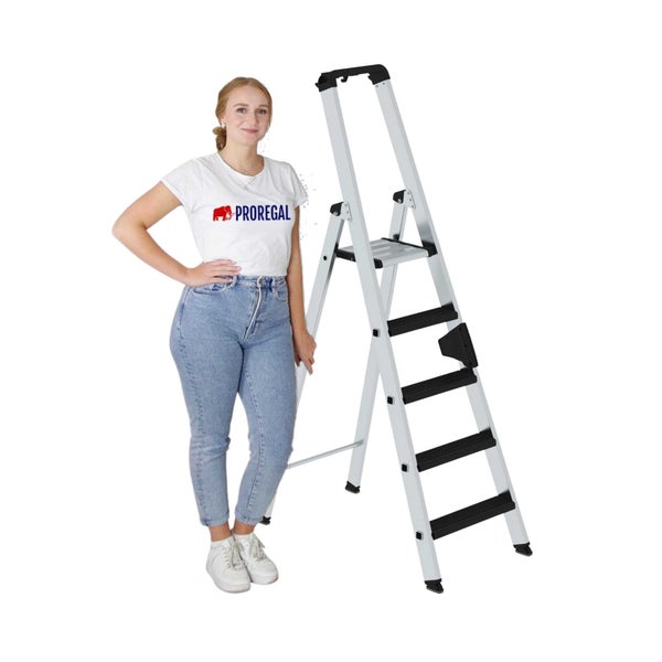 PROREGAL Stufen-Stehleiter Einseitig Begehbar mit Clip-Step Relax 5 Stufen