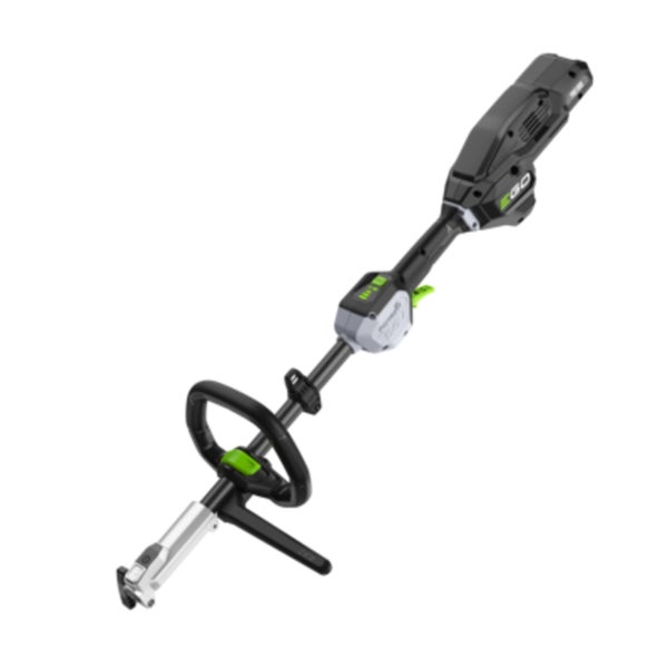 EGO Akkumulator Multi-Tool Antriebseinheit mit Rundgriff und Schnellkupplung für verschiedene Gartenaufsätze.