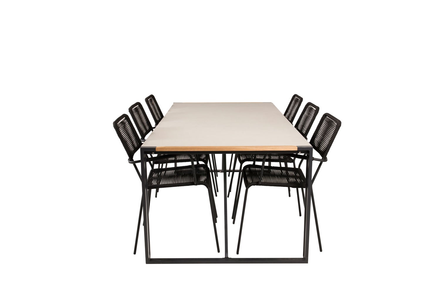 Texas Gartenset Tisch 100x200cm und 6 Stühle ArmlehneS  Lindos schwarz, natur, grau.