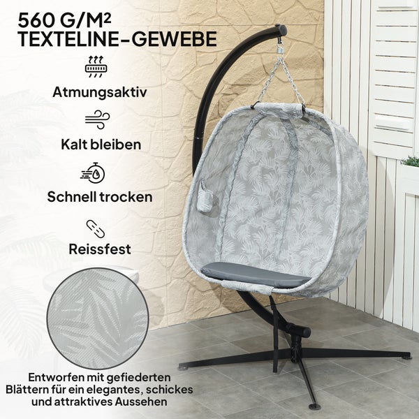 Outsunny Eiförmiger Hängesessel für den Außenbereich, Faltbar Hängeschaukel mit Gestell, Sitzpolstern, Hängematte für 1 Personen, Schaukelsessel Indoor Outdoor, Terrasse, Garten, Grau