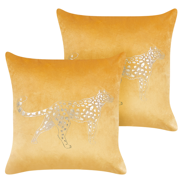 Dekokissen 2er Set MARULA Samtstoff 45 x 45 cm Senfgelb Tiermuster
