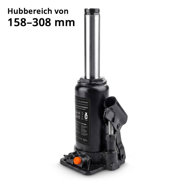 Hydraulischer Stempelwagenheber von Stahlwerk mit einem Hubbereich von 158 bis 308 Millimeter.