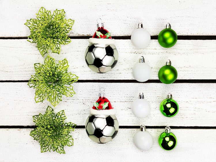 Geschmückter künstlicher Weihnachtsbaum FUSSBALL GESCHENK 60 cm mit LED-BELEUCHTUNG IM TOPF