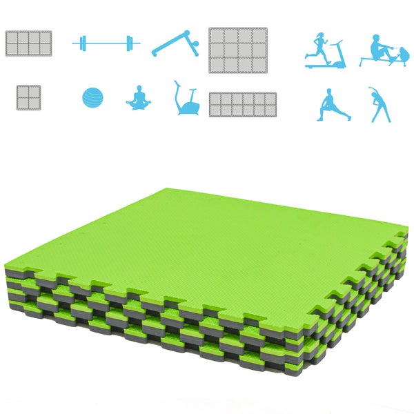 1m² Bodenschutz Fitnessmatte - 4 Sportmatten 50x50x2cm Grün Grau