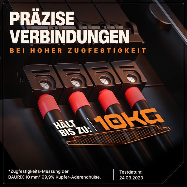 BAURIX ® 1200 Stück Aderendhülsen Sortiment I Isolierte Hülsen nach DIN 46228-4: 2020-03 I 0,5 mm² - 10 mm² I Profi Isolierhülsen Set