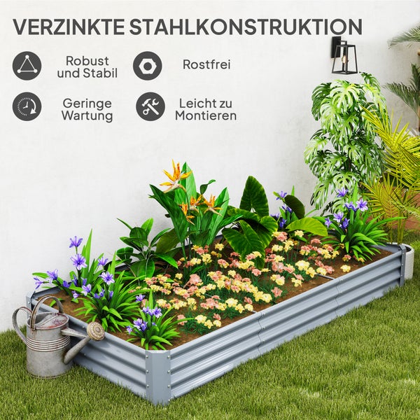 Outsunny Hochbeet aus Stahl, Wetterbeständig Pflanzbeet mit Anti-Schnittkante Frühbeet Gartenbeet rostfrei Pflanzkasten Pflanzkübel 240 x 120 x 30 cm für Garten Balkon, Gemüsebeet für Blumen, Gemüse