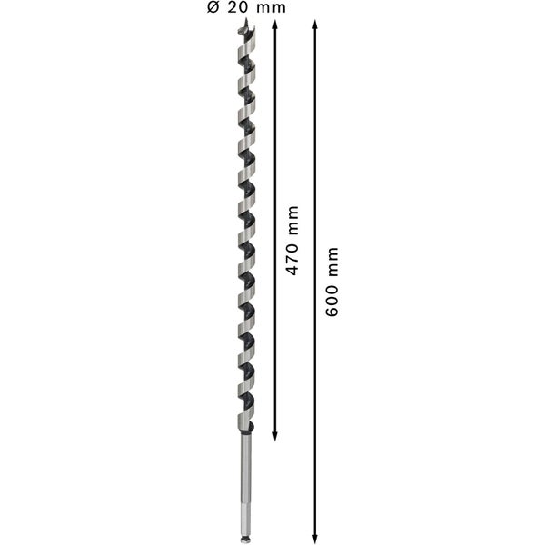 Holzbohrer mit Durchmesser 20 Millimeter, Länge 600 Millimeter und Arbeitslänge 470 Millimeter