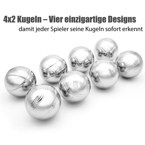Acht Boule Kugeln mit vier verschiedenen Designs