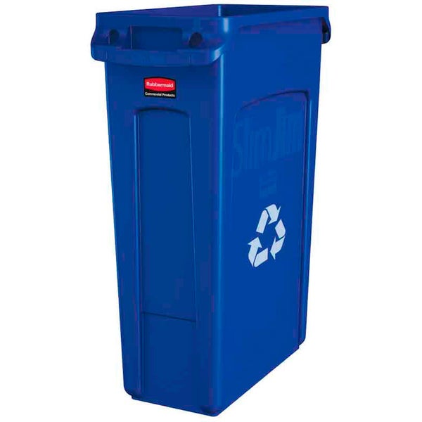 PROREGAL Rubbermaid Slim Jim Mülleimer Mit Belüftungskanälen 87 Liter HxBxT 76,2 x 28 x 56 cm Blau Recyclingsymbol