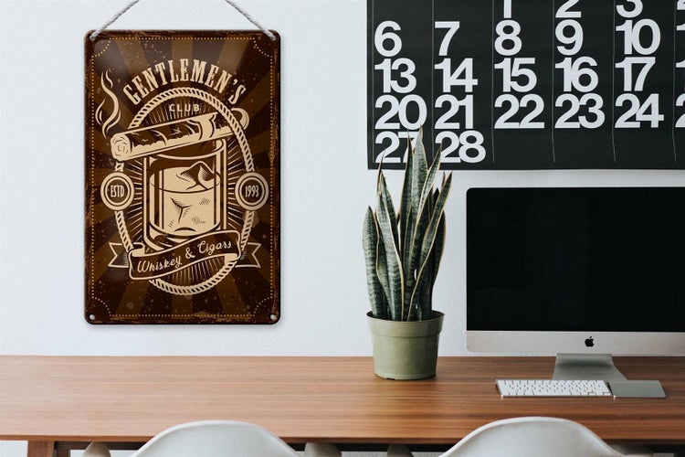 Blechschild Spruch Gentlemen`s Club Whiskey & Cigars 20x30cm