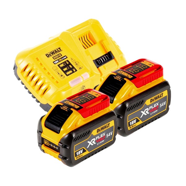 DeWALT Akku-Starter-Set mit Schnellladegerät DCB118 und zwei XR FLEXVOLT Li-Ion Akkus 18 Volt 54 Volt 9,0 Amperestunden.