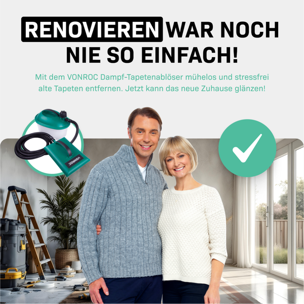 VONROC Dampftapetenablöser zum Tapeten entfernen [2000W] - Tapetenablöser mit Dampf [75 Minuten Arbeitszeit] - Tapetenlöser Dampfgerät 3,5m Schlauch und 3,5l Wassertank
