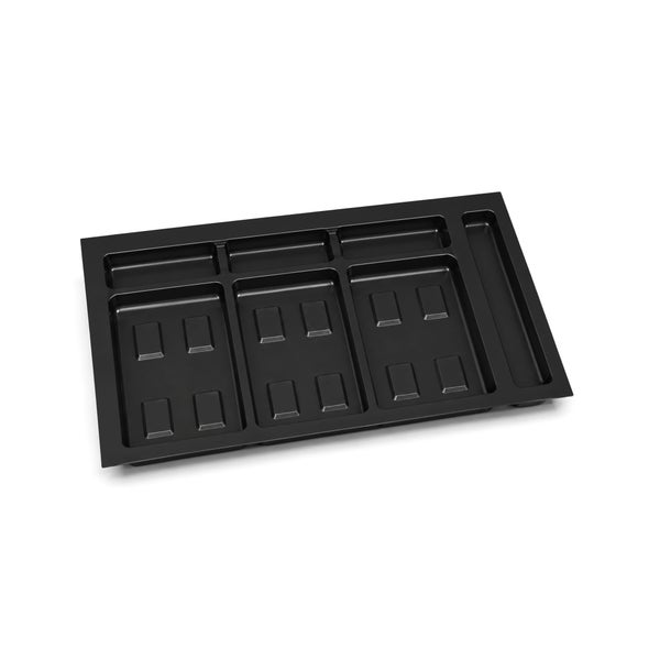 Besteckeinsatz aus Kunststoff mit mehreren Fächern in Schwarz.
