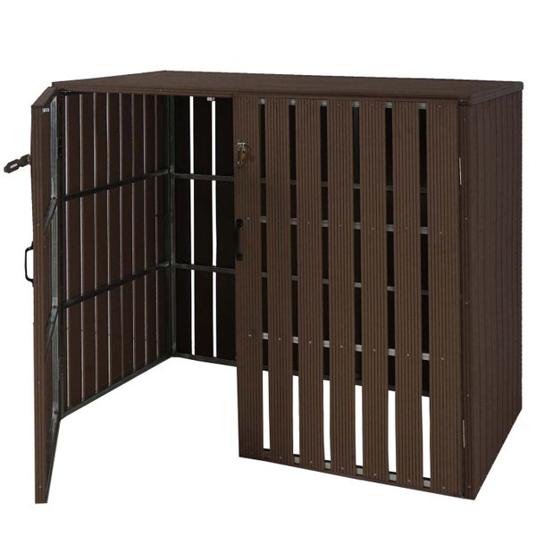 Offener brauner Mülltonnenbox für drei Tonnen