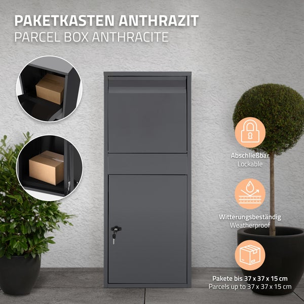 ML-Design Paketbriefkasten aus verzinktem Stahl in Anthrazit, 41x103x38 cm, freistehend, abschließbar, 2 Schlüssel, Standbriefkasten Paketbox Postkasten Paketkasten für Pakete, Warensendungen & Briefe