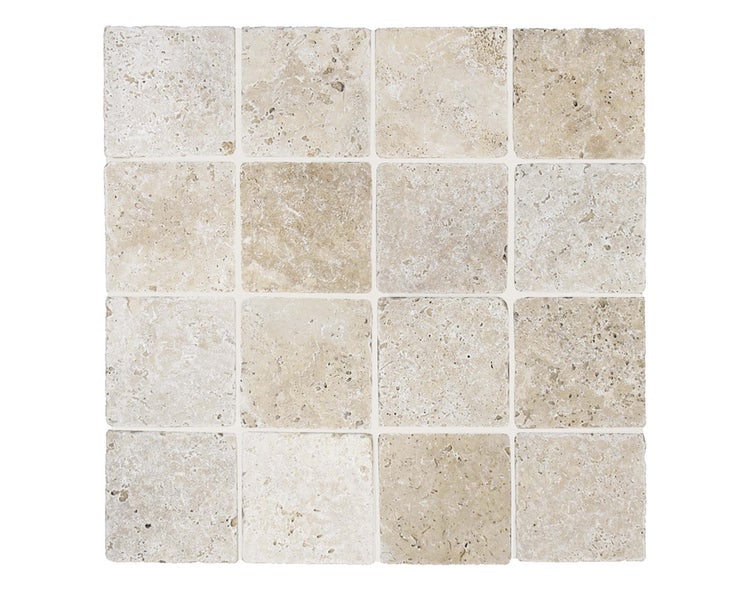 Wohnrausch Travertin Mosaikfliesen CREMA 10 x 10 x 1 cm, getrommelt, beige