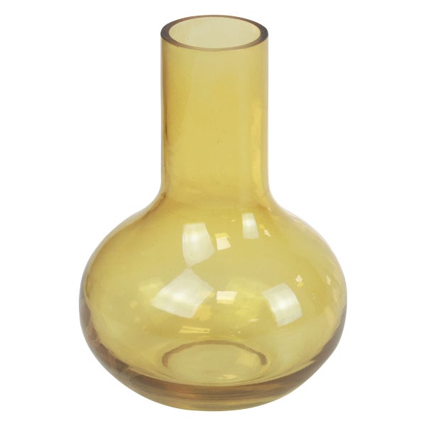 Runde Vase aus gelbem Glas mit langem Hals