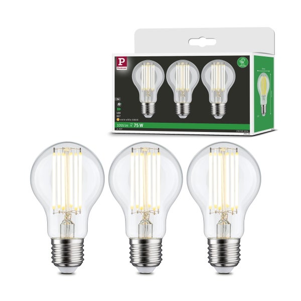 Eco-Line Filament 230V LED Birne E27 3er-Set 1055lm 5W 3000K Klar