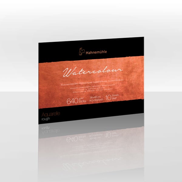 Hahnemühle Aquarellpapier Echt Bütten, 640 Gramm pro Quadratmeter, 36 mal 48 Zentimeter, 10 Blatt, raue Oberfläche, 100 Prozent Hadern.