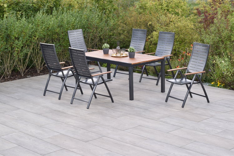 Tinos Gartenmöbelset 7tlg., Klappsessel, Ausziehtisch  180 (250) x 100 cm