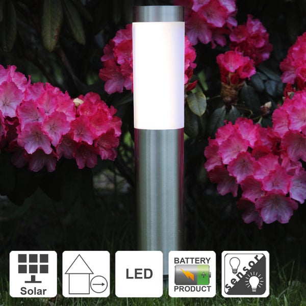 Gartenleuchte aus Edelstahl mit LED, Solarpanel und Bewegungssensor