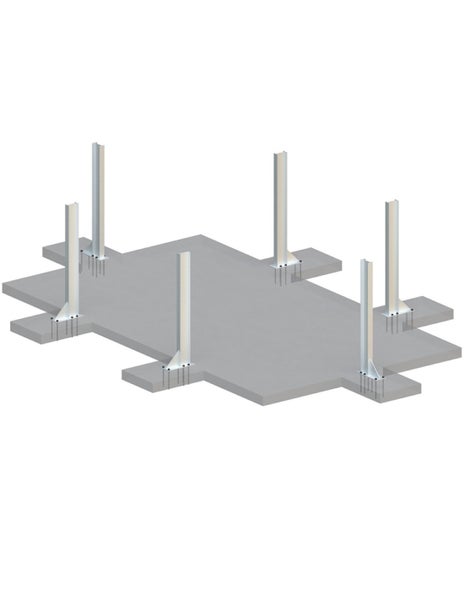 Ansicht einer Fundamentplatte mit Stützenfüßen