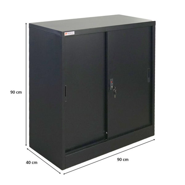 Stahlschrank mit Schiebetüren und den Maßen 90 x 90 x 40 cm