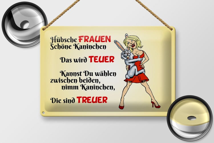 Blechschild Spruch 30x20cm Hübsche Frauen schöne Kaninchen