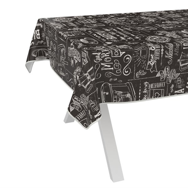 Tischdecke mit Kaffeehaus-Motiv auf einem Tisch