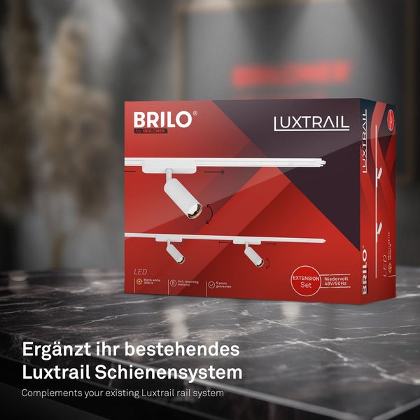 Briloner Luxtrail Schienensystem, Erweiterungsset, 2x LED Spots, Schwenkbar, Erweiterbar, Weiß, 1 m