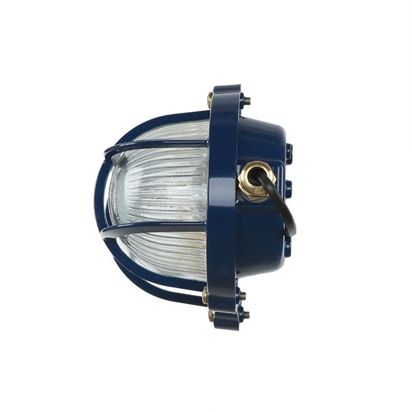 Blaue Schiffslampe mit Schutzgitter