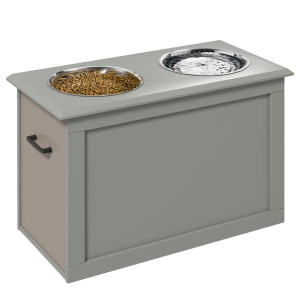 PawHut Hunde Fressnapf mit Staumraum 2 Näpfen Futterstation Edelstahlnapf Katzenapf Edelstahl Grau 60 x 30 x 41 cm