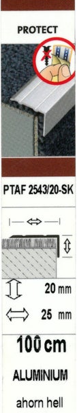 Selbstklebendes Treppenkantenprofil PTAF 2543/20-SK aus Aluminium, 25 mal 20 Millimeter, Länge 100 Zentimeter, Ahorn hell.