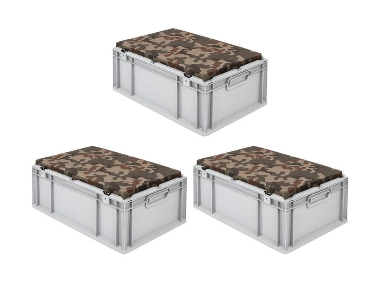 PROREGAL SparSet 3 x Eurobox NextGen Seat Box Camouflage HxBxT 26,5 x 40 x 60 cm 44 Liter Griffe Geschlossen Eurobehälter Sitzbox Transportbox