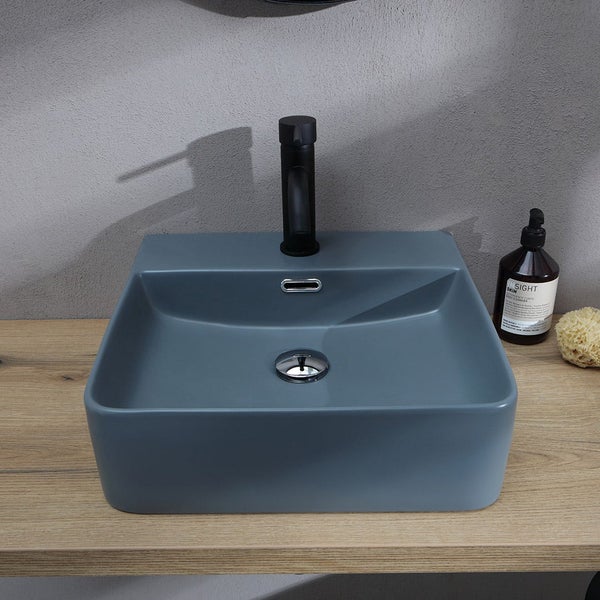 Quadratischer Keramik – Aufsatzwaschtisch blaugrau